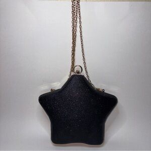 Black Shiny Star Crossbody Purse or Clutch Glittery w/Rose Gold Detail and Chain